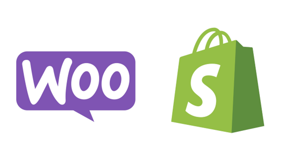 WooCommerce and Shopify logos side by side. Omnichannel fulfillment allows merchants to streamline data from websites, online marketplaces, and other sales channels.